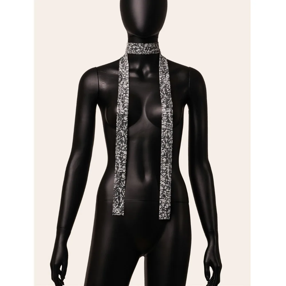 

Fashion Aesthetic Sequin Scarf Punk Long Thin Glittering Bling Neckerchief Aluminium Alloy Sexy Cool Slender Scarf Party