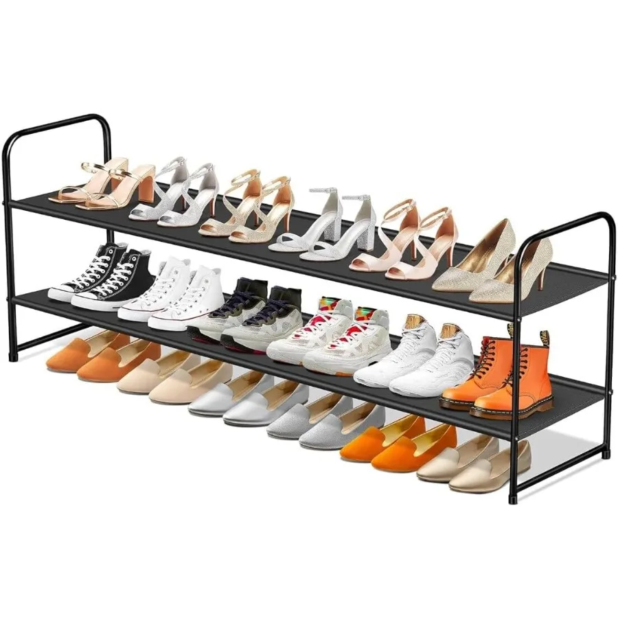 

Long 2Tier Shoe Organizer for Closet Stackable Wide Shoe Rack Holds 18Pairs Low Shoe Shelf Storage for Bedroom Floor Entryway B