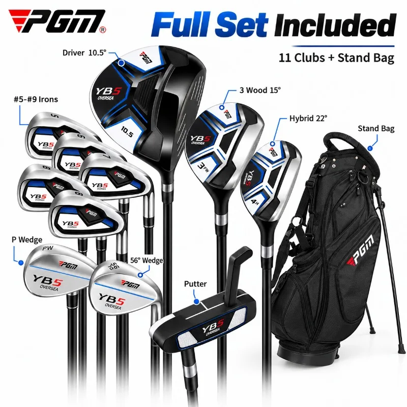 PGM MTG073 YB5 Men's Complete Golf Club Set 11 Clubs Right Hand Driver 3 Wood Hybrid Irons Wedge Putter Stand Bag