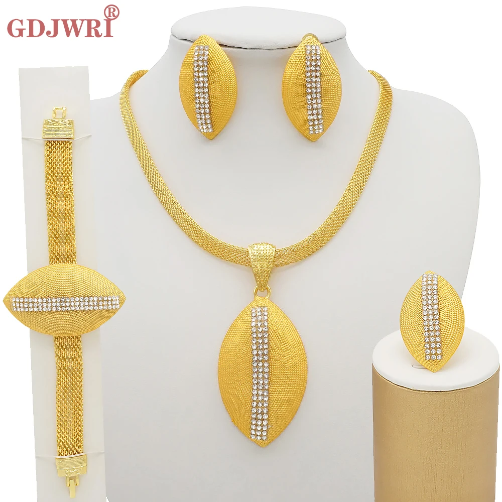 

Fashion Dubai Gold Color Jewelry Set For Women African Nigerian Necklace Set Earrings Bracelets Bridal Indian Jewellery Gift
