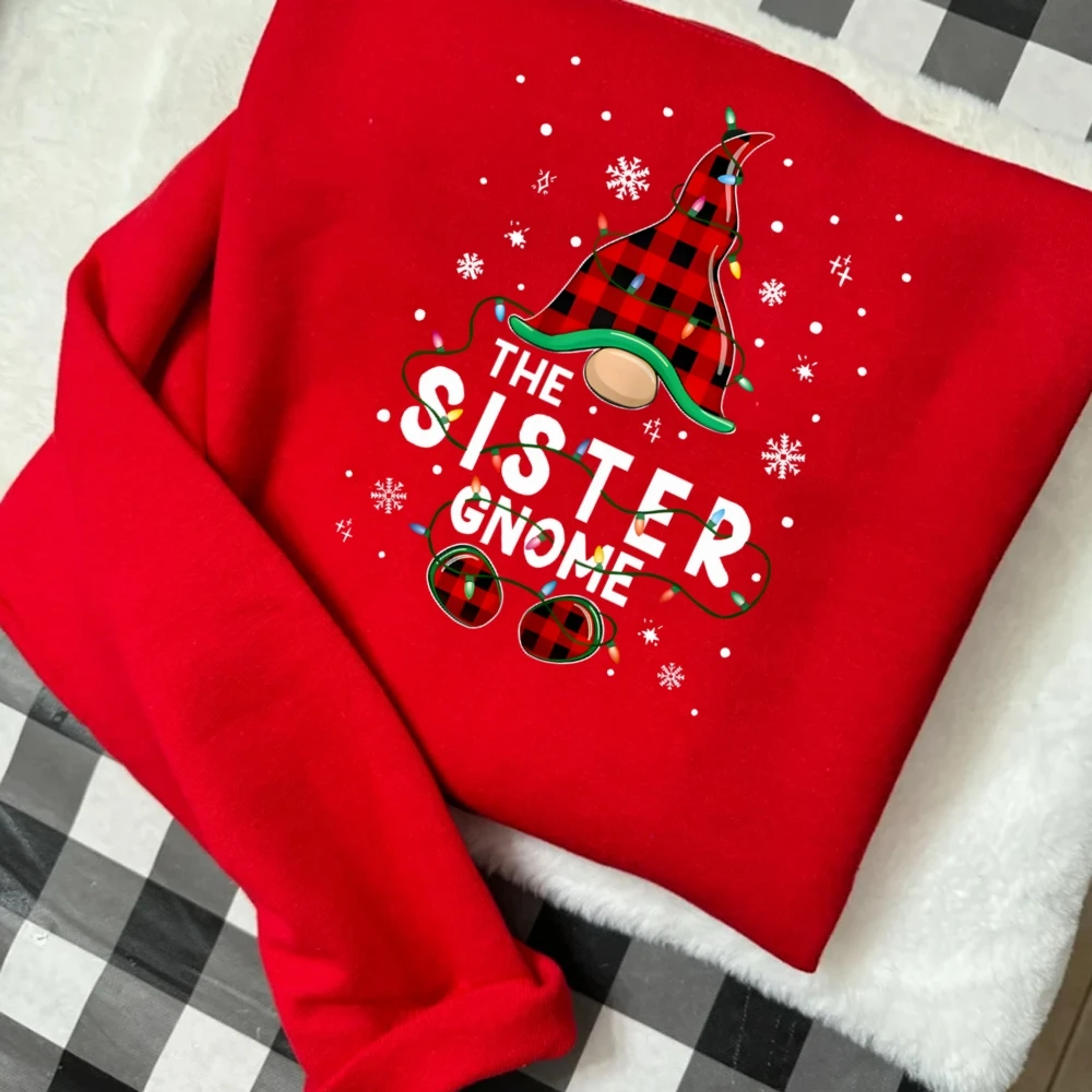 

The Sister Gnomes Christmas Sweatshirt Cute Santa Hats Autumn Winter Long Sleeve Shirt Christmas Joyful Dwarf Parties Top Women