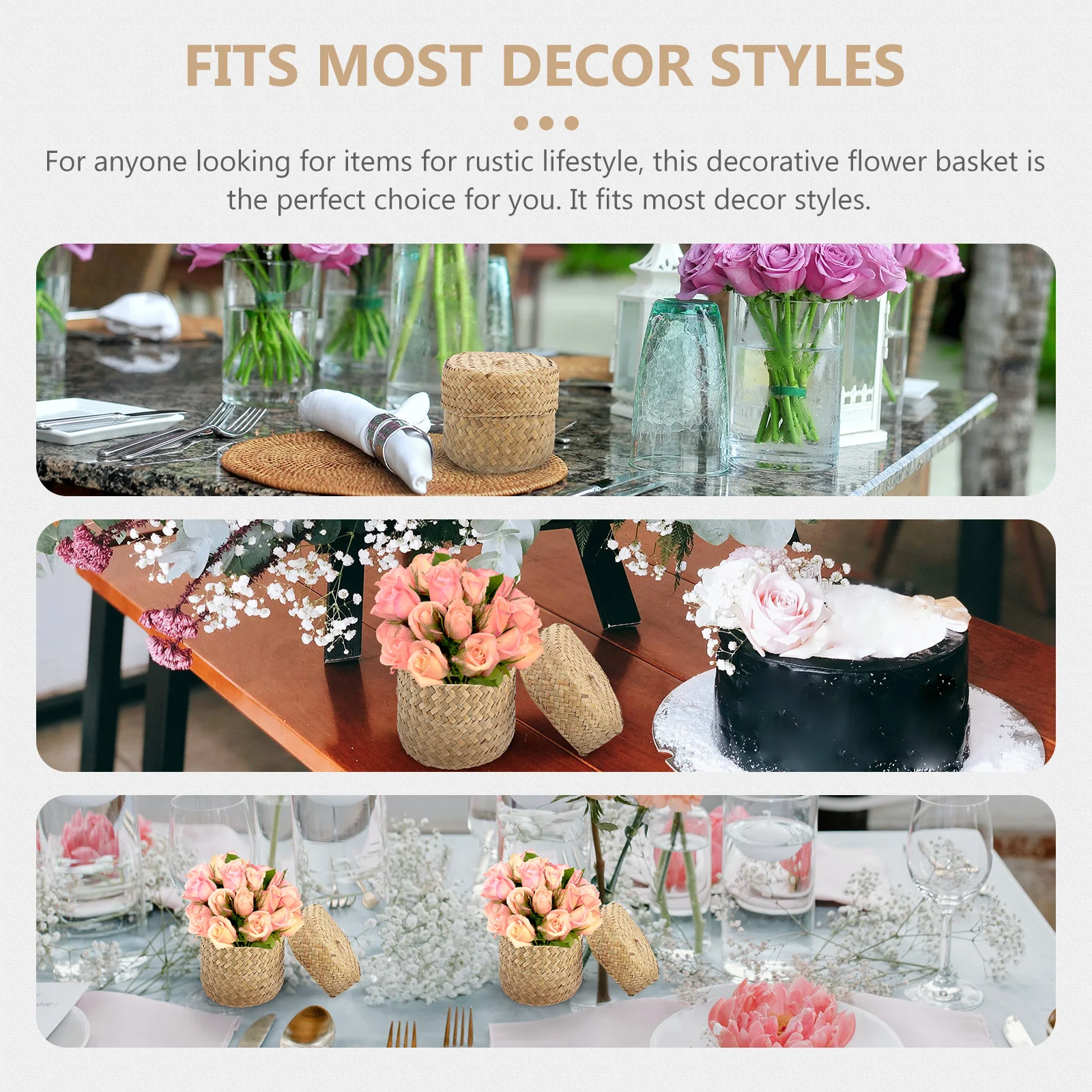 

Basket Straw Flower Cover Baskets with Lids Small Woven Light Brown Decorative Storage Desktop Baby