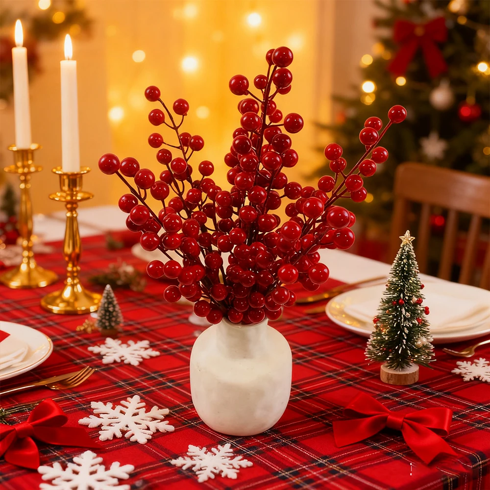 1/3/5 حزمة ينبع التوت الأحمر الاصطناعي 11 بوصة التوت الأحمر هولي فو يختار فروع لشجرة عيد الميلاد ترتيبات الأزهار ديكور