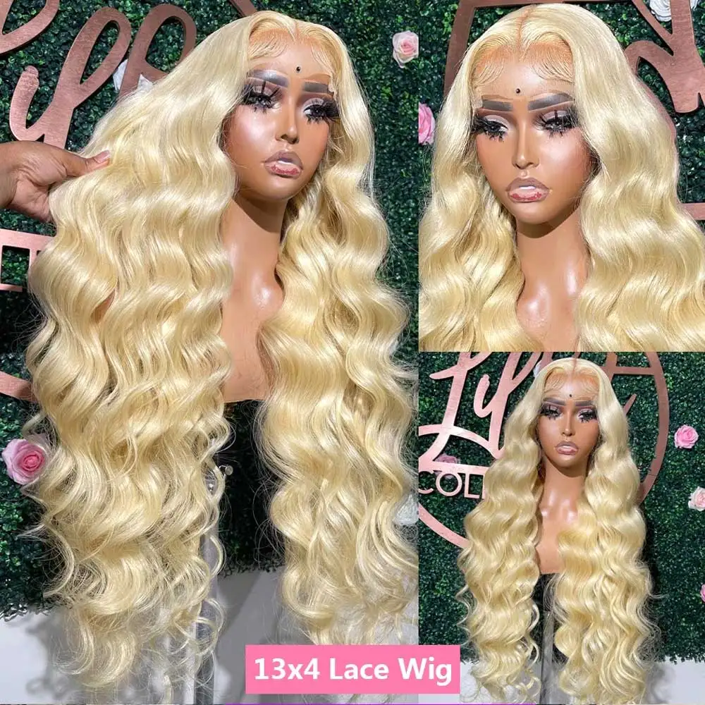 613 Blonde Honey Blond Lace Front Wig Human Hair Body Wave 13x4 Transparent Lace Frontal Remy Hair Wigs 40 42 Inch Long CurlyWig image 2