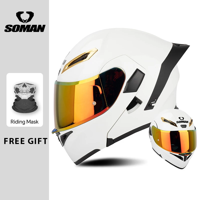 

SOMAN Flip up Motorcycle Helmets Dual Lens Cascos Para Moto DOT Approved Double Visor Full Face Helmets Modular Moto Helmet