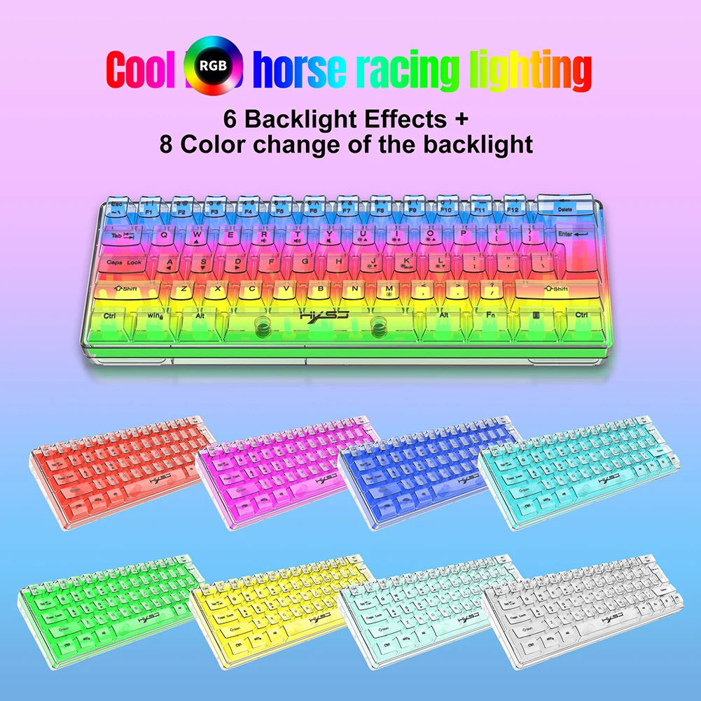 Arvin RGB Keyboard Gamer Keyboard Full Transparent Wired 61 Keys Keyboard Backlight USB Keyboard for Laptop Desktop Computer