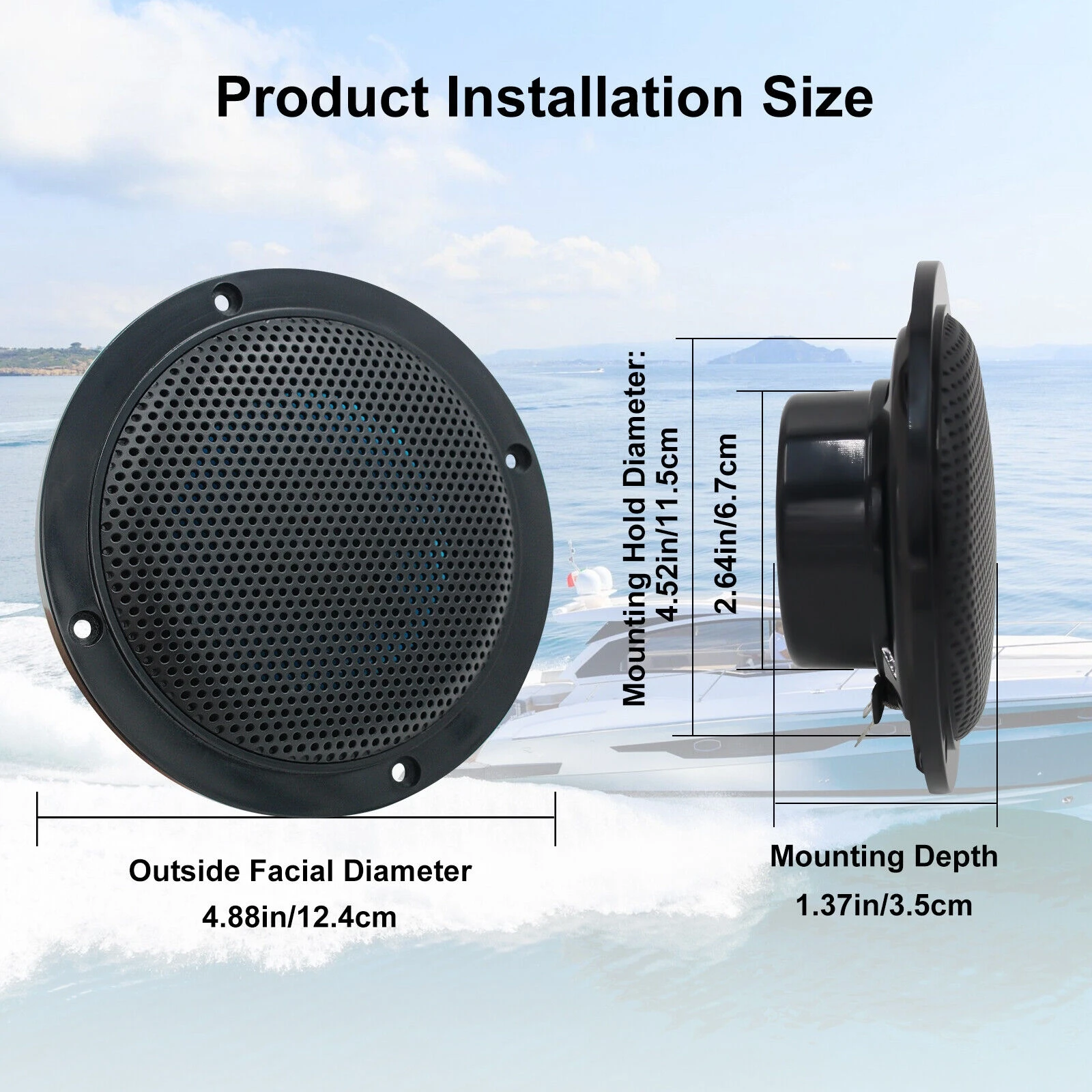 Herdio 4‘’ Bluetooth Marine Boat Ceiling Speaker 320W Waterproof In Wall Speakers For Bathroom Kitchen Home Theater Black 4PCS
