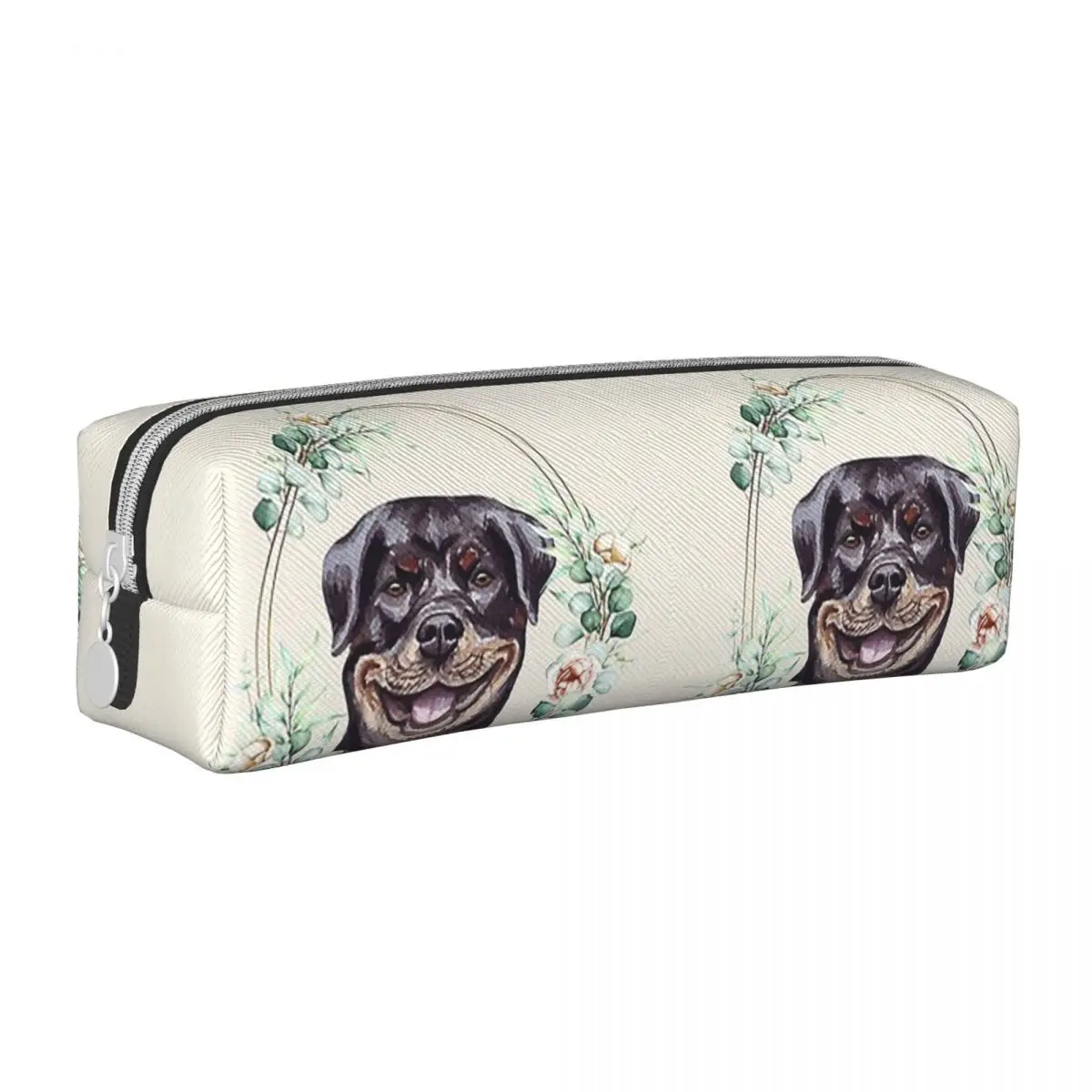 

Rottweiler Dog In A Floral Gold Wreath Frame Pencil Cases Pen Bags Pen Box For Boys Girls Students Pencil Pouch Cosmetic bag