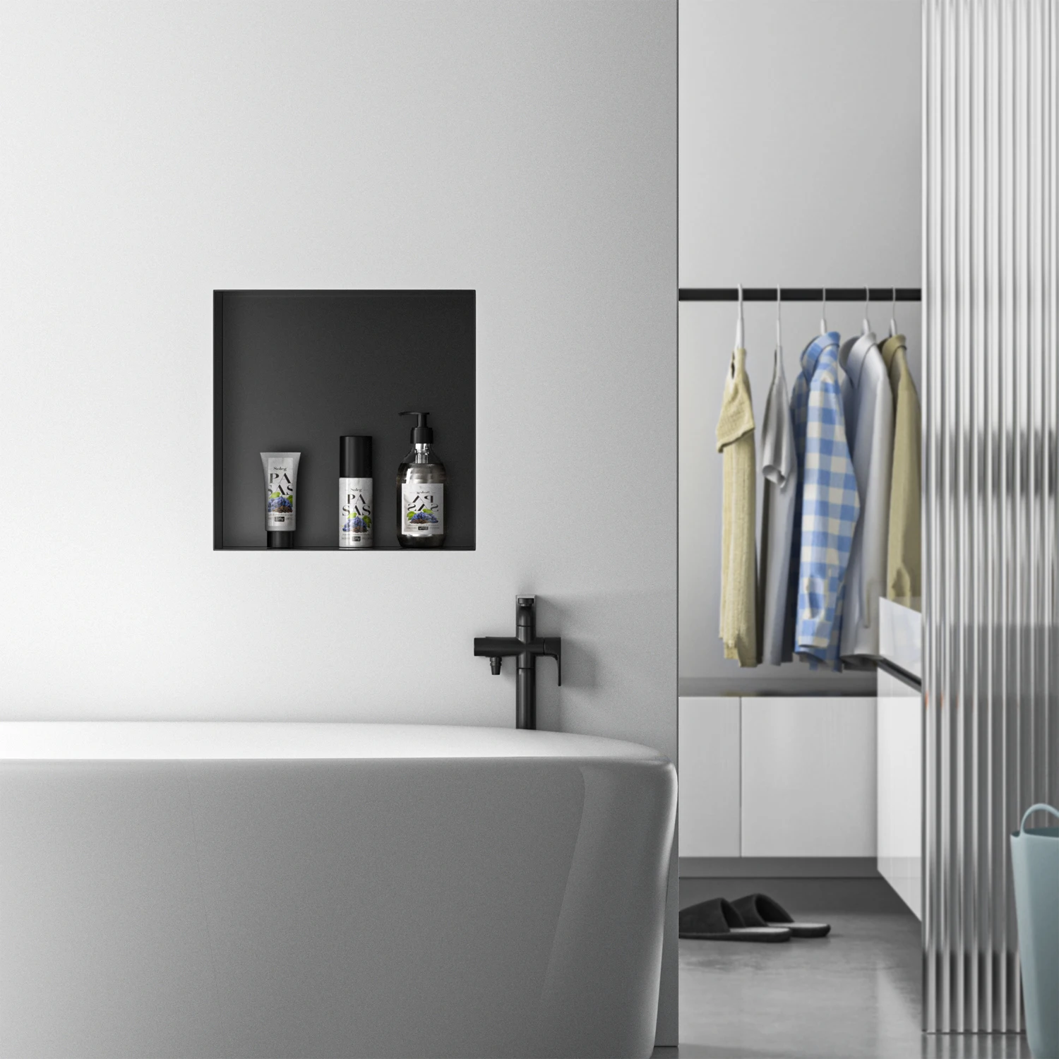Modern Frameless Square Shower Niche 12x12 Inch Matte Black-Bathroom Application Available in US Warehouse