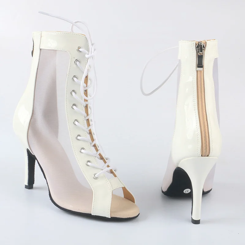 Wedopus Latin Dans Laarzen 8.5CM Hak Suède Zachte Zool Witte Bruiloft Dansen Hakken Laarzen voor Vrouwen Indoor Dansschoenen Salsa