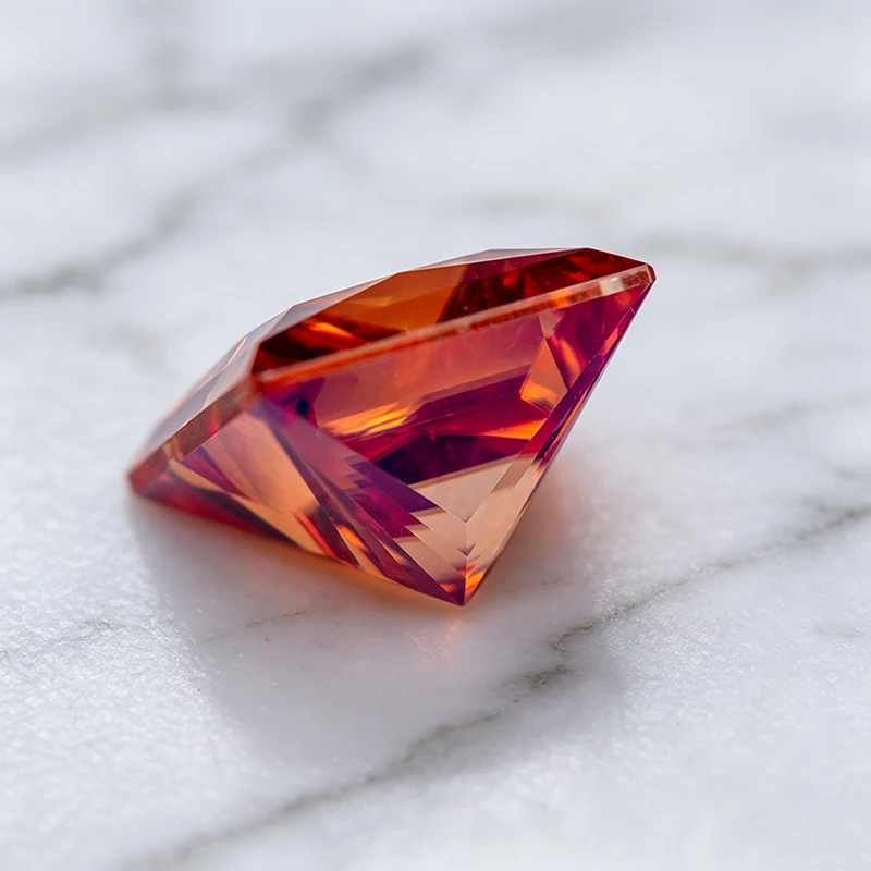 Moissanit-Stein im Princess-Schliff, Granatfarben, im Labor gezüchteter Edelstein für DIY-Schmuckherstellung, besteht den Diamanttest mit Zertifikat. – Detail 4