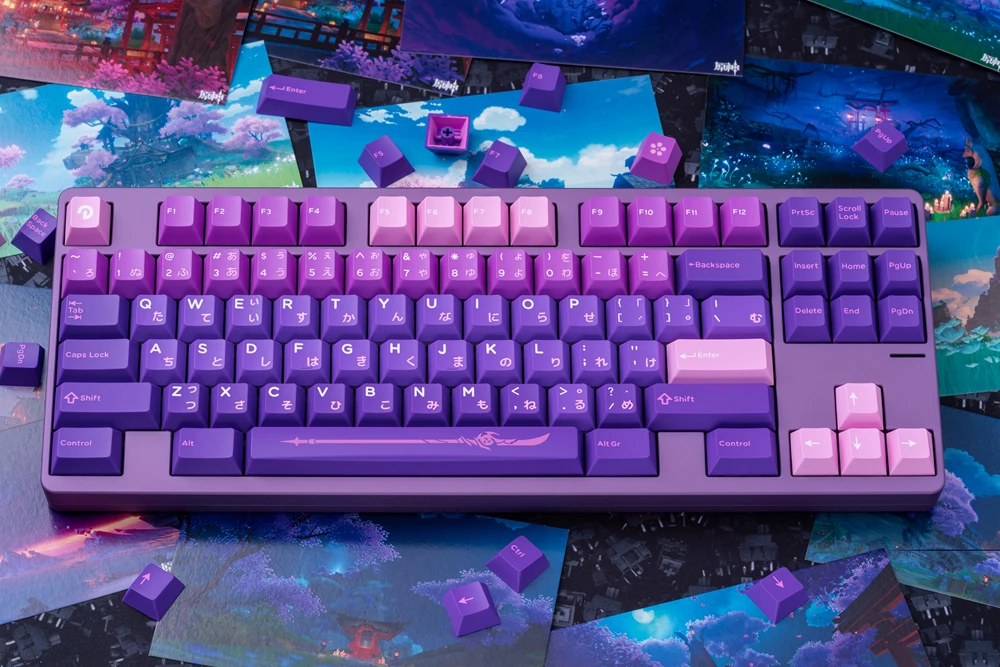 Imagem -04 - Domikey x Tinta gi Inazuma Cereja Perfil Keycap Roxo Rosa para Teclado 87 104 Xd64 Xd68 Xd84 Bm60 Bm65 Bm68 Genshin Impacto