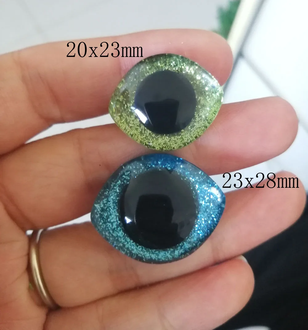 10 peças novo design 28x23mm 20x23mm formato oval 3d glitter olhos de brinquedo de segurança transparentes com arruelas traseiras -- B11