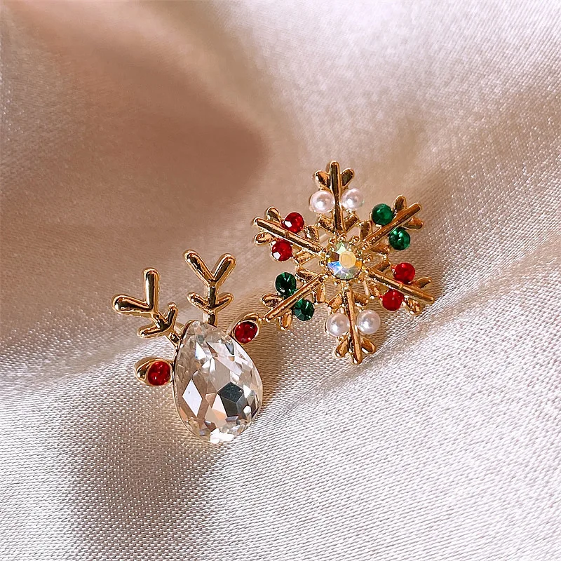 GANPUP Weihnachts-Schneeflocken-Rentier-Ohrstecker mit glänzendem Zirkon für Damen, modischer neuer Schmuck, Geschenk für Party, серьги женские – Detail 4