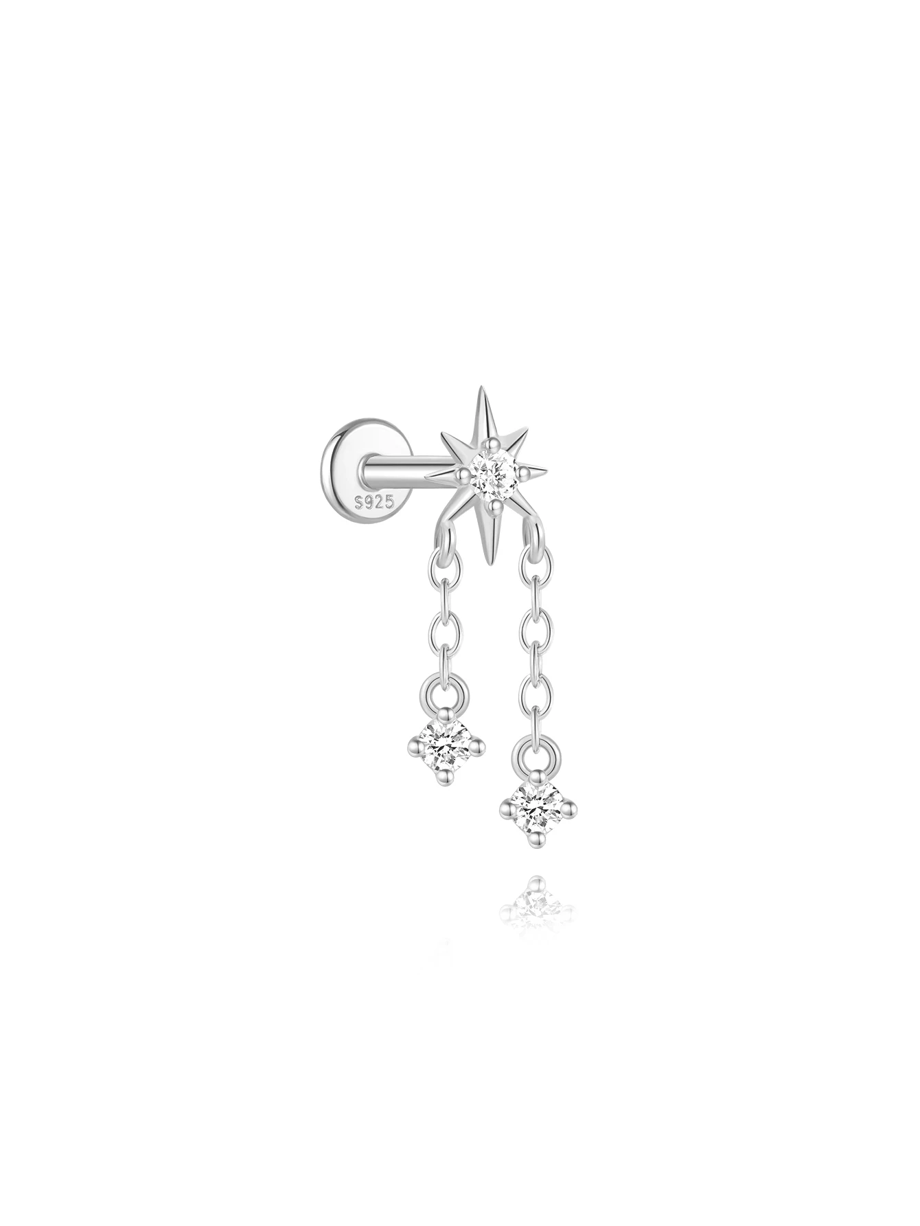 AIDE 925 Sterling Silber Kite Stone Zirkon Flachkopf-Innengewinde-Piercing für Damen, Sternkette, Quasten-Accessoires, Schmuck