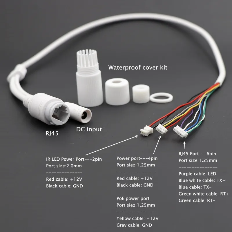 CCTV POE IP Network Camera PCB Module Video Power Cable Withe, 65cm Long, RJ45 Female Connectors with Terminlas,waterproof Cable