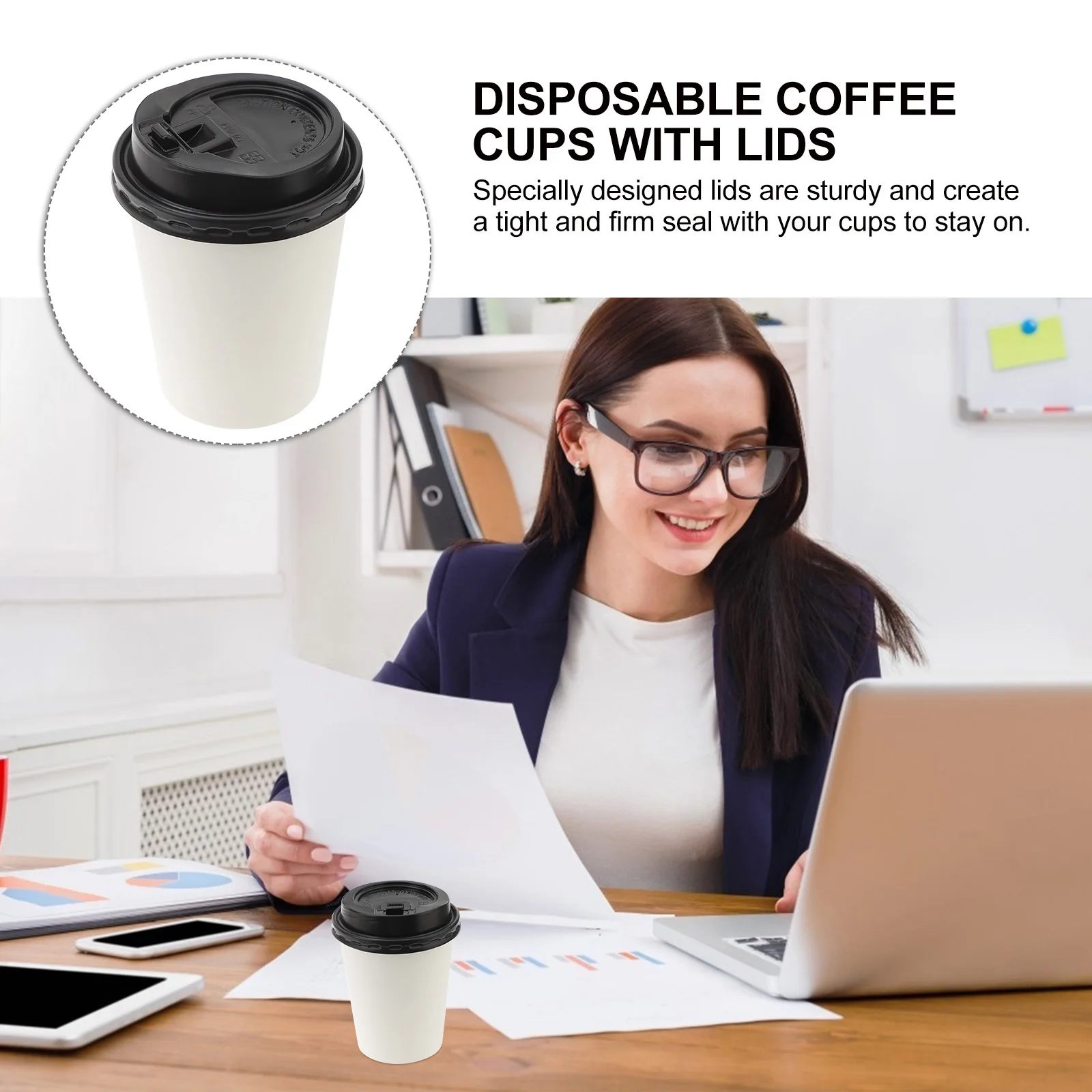 50pcs Disposable Coffee Cups Insulation Takeaway Double-Layer European Style Simplicity Paper Cup With Lid (8/12oz, 280/350ml) - view 2