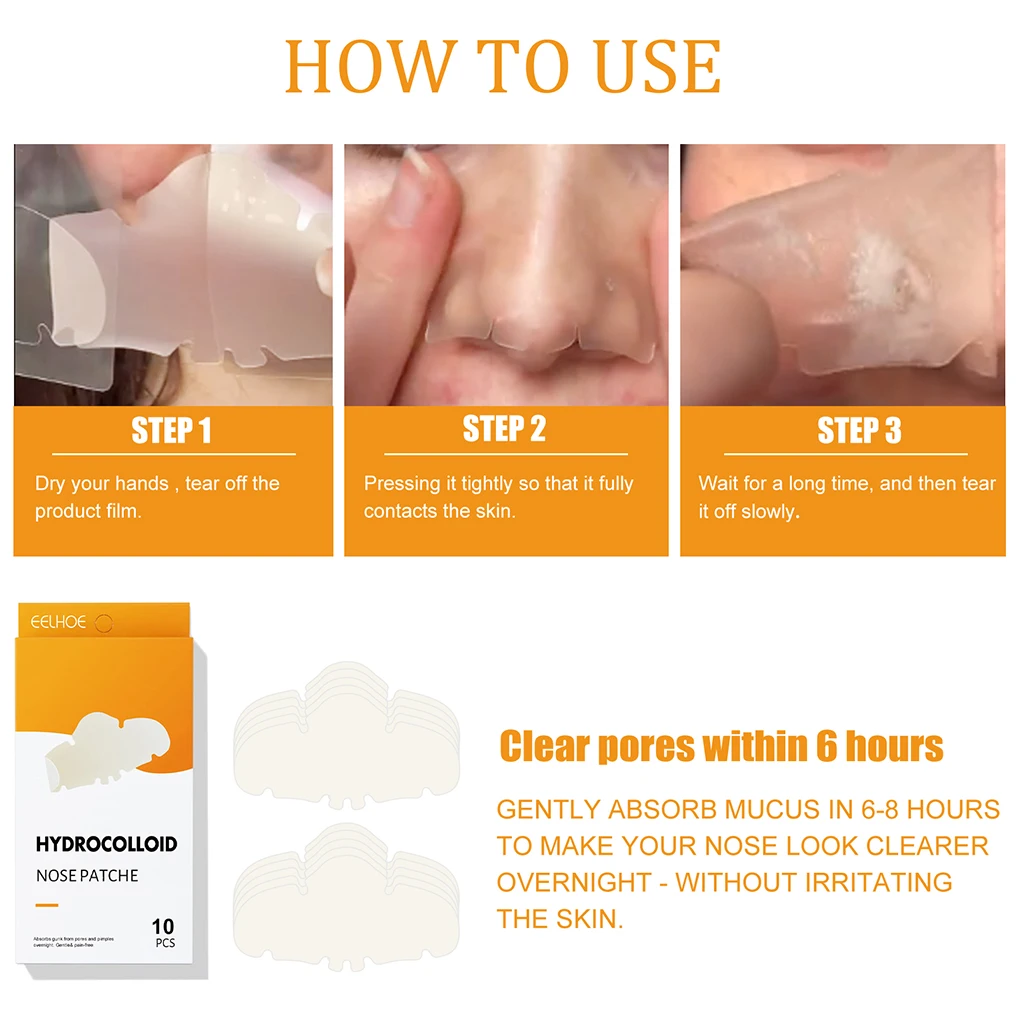 Hydrocolloid Nose Pimple Patch, Cuidados com a pele, Beleza Zits Patches, Cabeça Preta, Household Overnight Pad, 10 Pcs