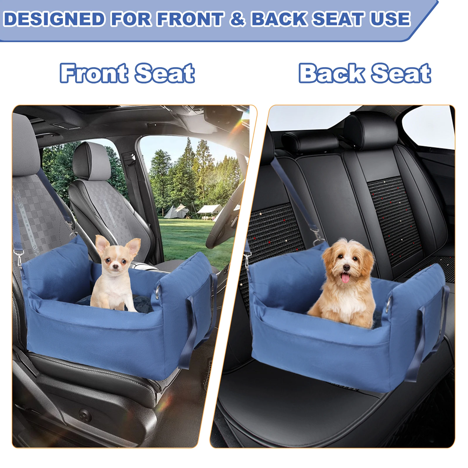 

Small Dog Car Seat Waterproof Dog Booster Seat Thickened Filling Detachable Pet Puppy Travel Carrier Bed for Car Front Back Seat