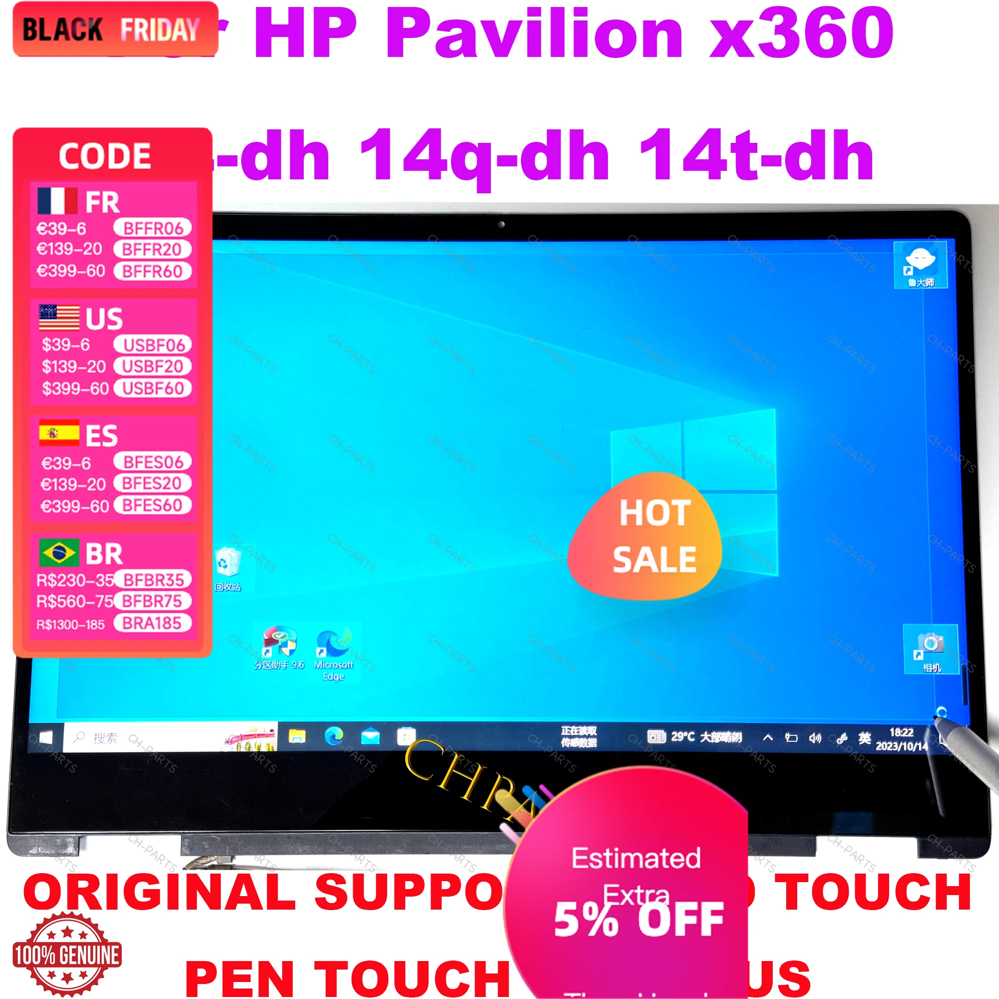 For HP Pavilion x360 14-DH 14-dh1000nf 14dh1002nw 14 dh1003 Laptop Touch Screen Digitizer LCD Display Assembly Replacement Panel