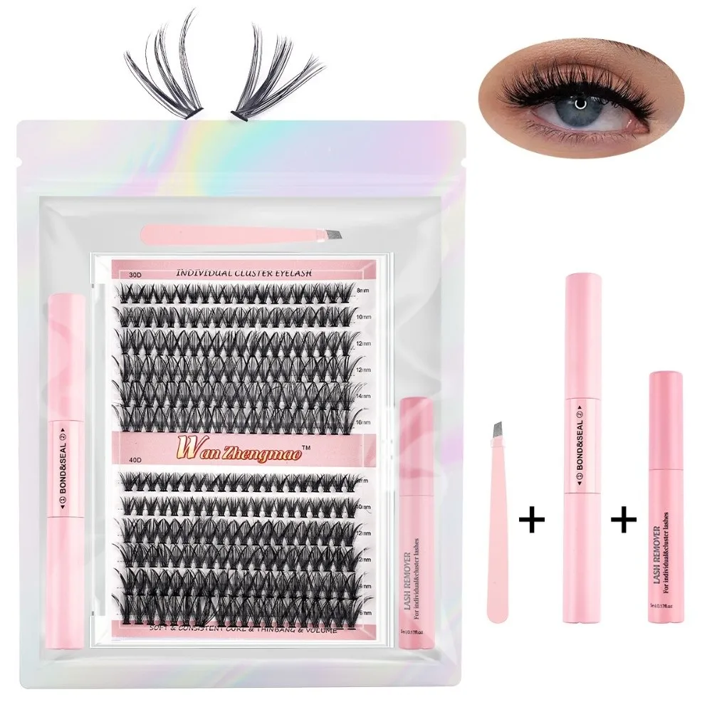 

8-16mm Length False Eyelashes Natural Look Wispy Style DIY Lash Extension Kit Cluster Design Bond and Seal Fake Eyelash