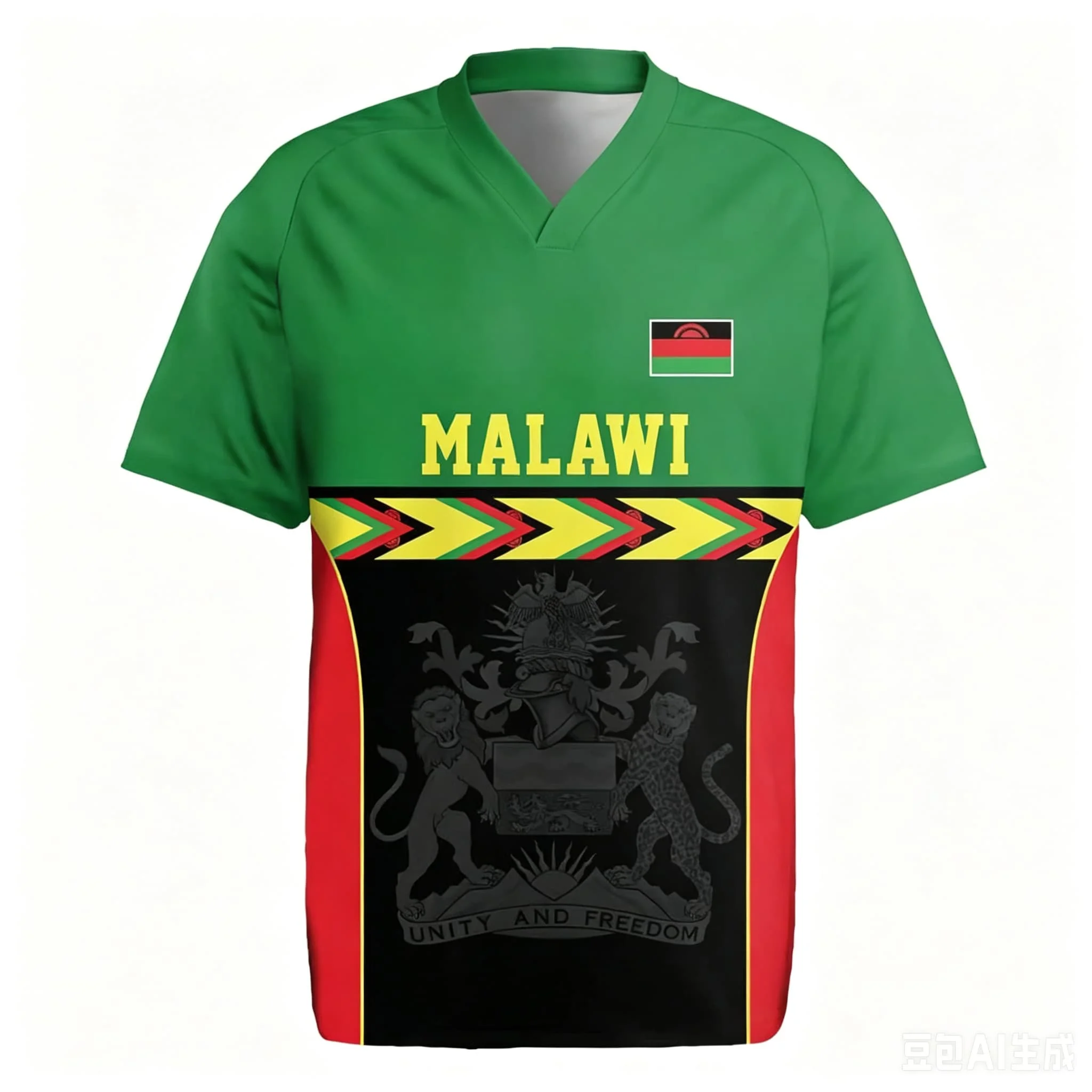 Men V Neck Sports Jersey Malawi 3D Full Print T Shirt  and Freedom Flag Pattern Short Sleeve Casual Training Tops for Male
