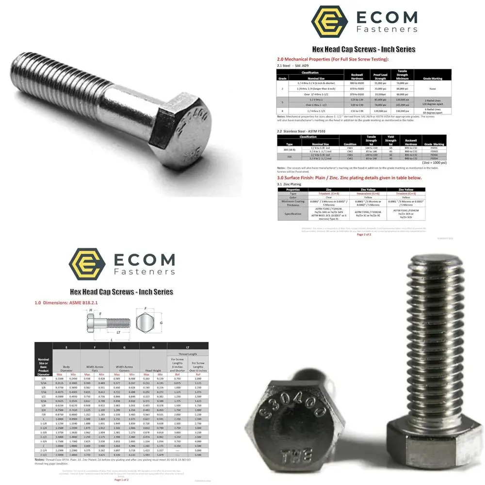 

Stainless Steel Hex Cap Screws 3/8-16 x 3-3/4 Inches Coarse Thread 50 Pack Partially Threaded for Strong Fastening