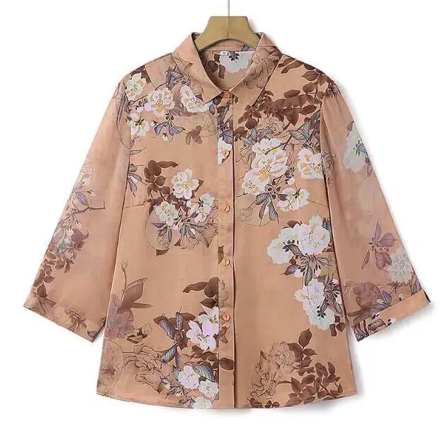 

Chinese style grandma shirt spring/summer seasonal clothing, new middle-aged and elderly mother printed Chinese style s