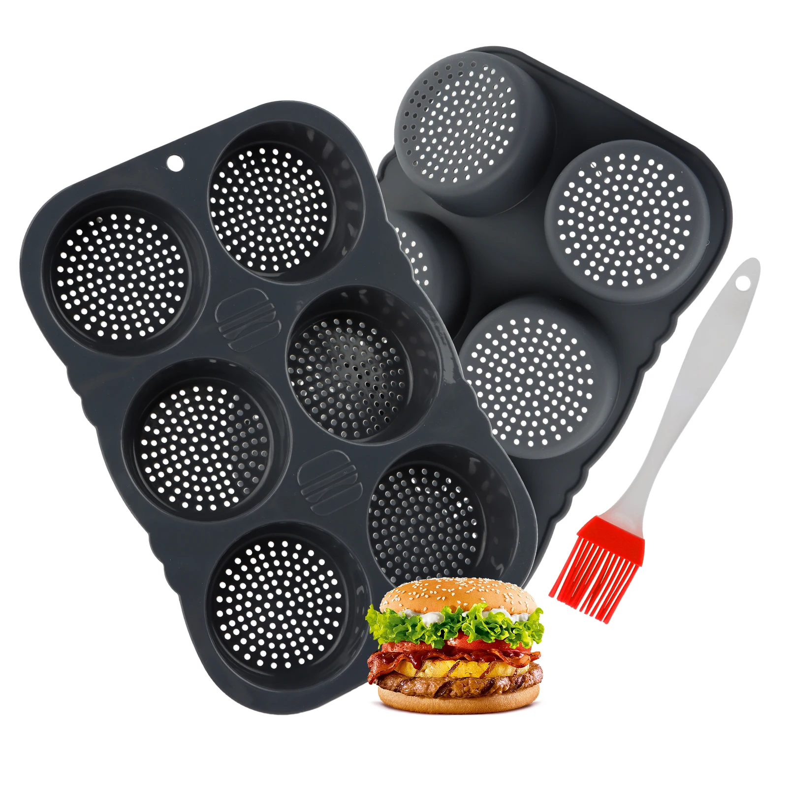 

3pcs Pastry Brush Flexible With Air Hole Non Stick Easy Clean Hamburger Bun Mold Set For Homemade Reusable Soft Silicone