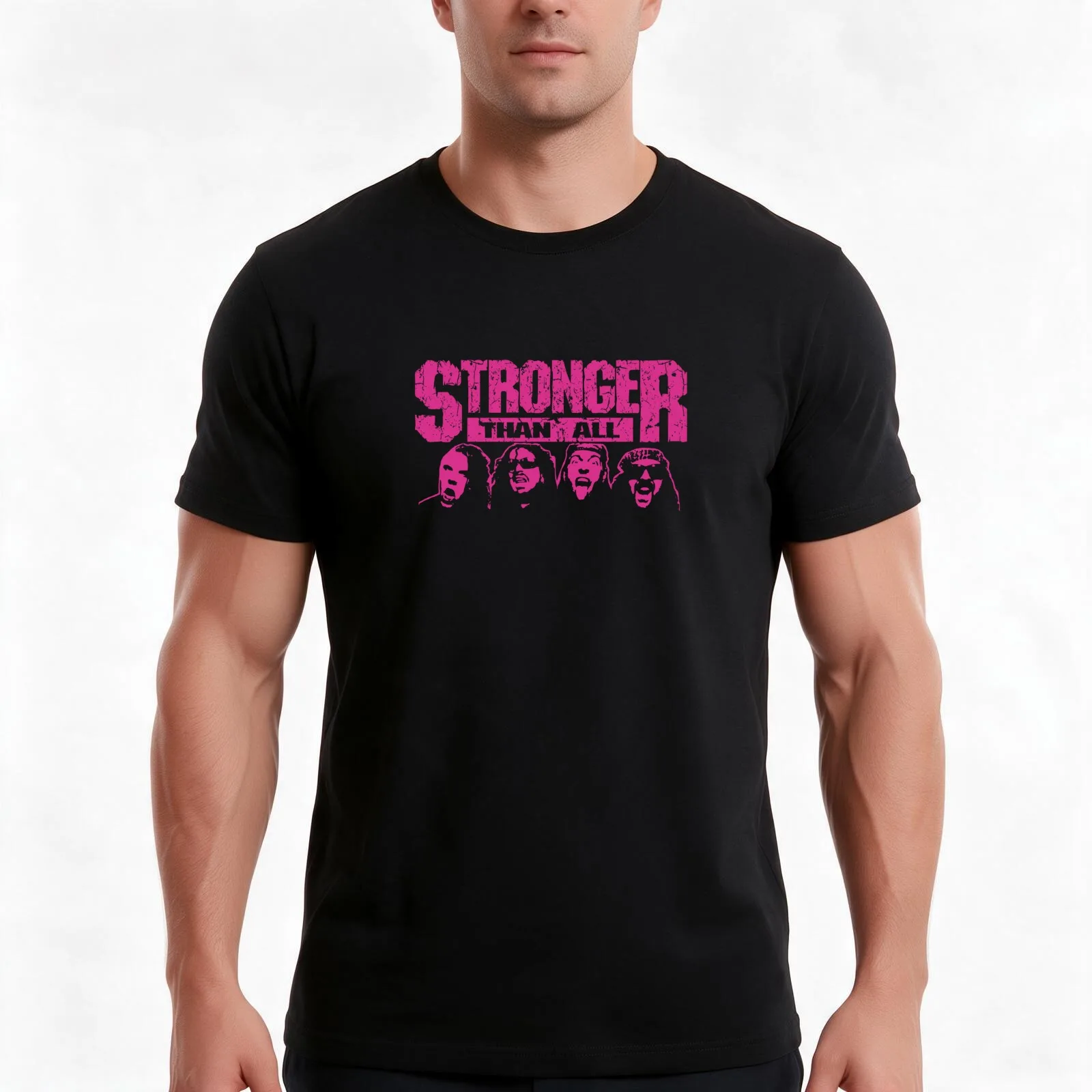 Stronger Than All Pink T-Shirt, Summer Casual Cotton Tee, Oversized Streetwear Tops, Vintage Graphic Print, Unisex Men Women