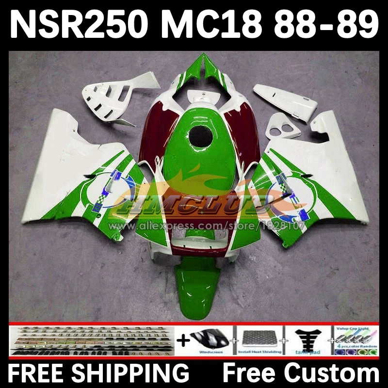 Body For HONDA NSR 250 R MC18 PGM2 NSR 250R NS250 NSR250R 88 89 white green 93No.176 MC16 NSR250 R RR NSR250RR 1988 1989 Fairing