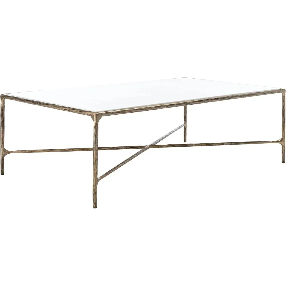 Couture Home Collection Jessa Metal Marble Top Rectangle Coffee Table (Fully Assembled) SFV9500C, White/Brass