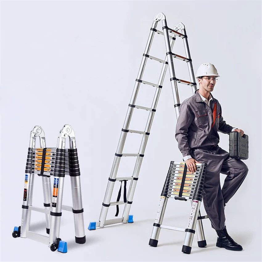 

1.9m+1.9m/ 2.2m+2.2m Portable Folding Ladder Household Thickened Engineering Lifting Ladder Aluminum Alloy Herringbone Ladder