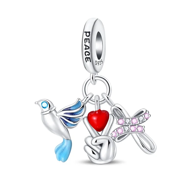 925 Sterling Silver Blessing Love Peace Three Piece Set Charms Pendant Fit Original Bracelet DIY Women Anniversary Jewelry Gifts