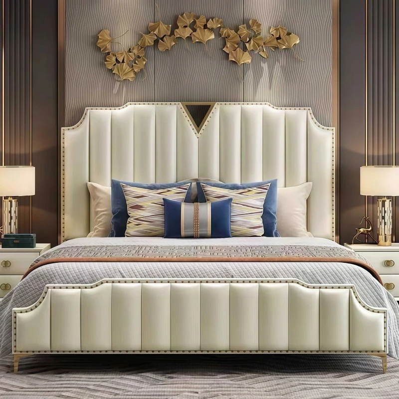 #Modern Minimalist Luxury Famous Bed Nordic Upholstered Leather Double Bed Princess Wedding Large Bed For Master Bedroom
