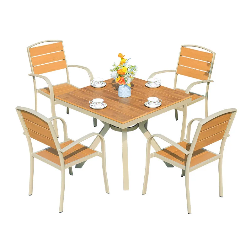 

Outdoor tables and chairs plastic wood aluminum alloy courtyard dining table and chairs hotel homestay resort anti-rust