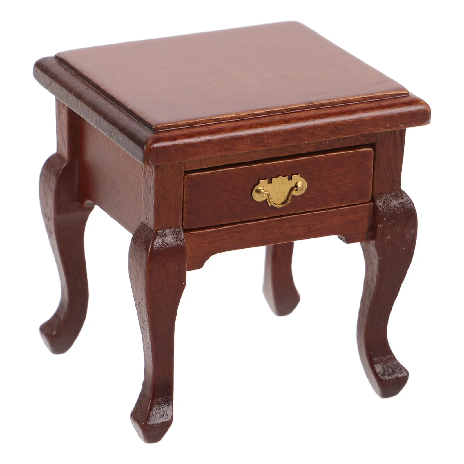 Wooden 1:12 Miniature Dollhouse Bedside Table Nightstand Wood Cabinet Mini Storage Cabinet Retro Style Bedroom Side Table Decor