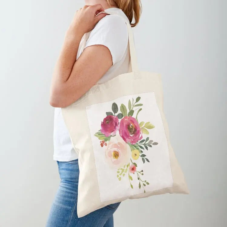 

Pink Burgundy Floral Watercolor Bouquet Tote Bag Shopper Lady bag reusable shopping bags custom canvas bag