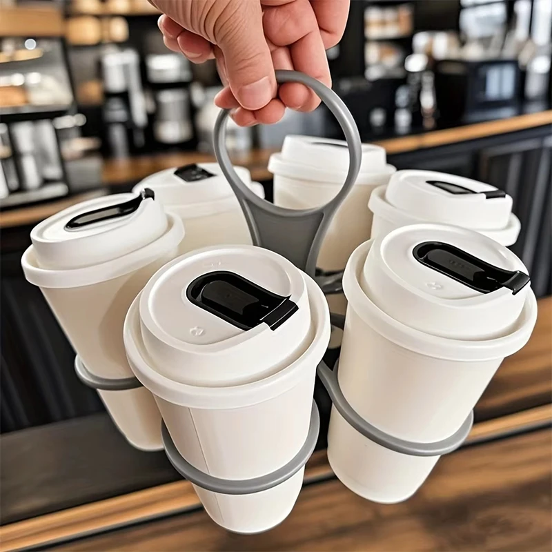 2pcs 6-Slot Portable Drink Holder Folding Beverage Tray with Handle Pocket-Sized for Outdoor Picnics Party Reusable Cup Holder
