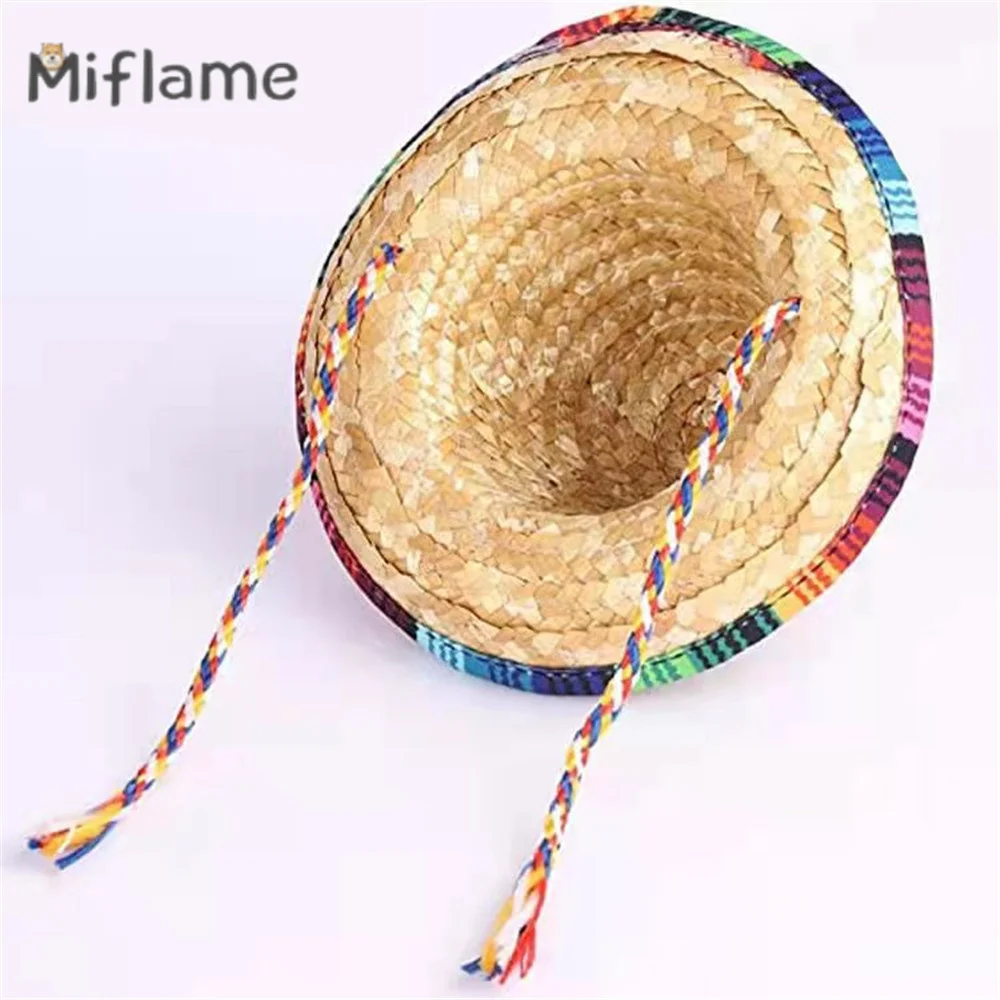 Miflame Mini Pet Hat Western Mexican Style Hat Spring Summer Sunshade Adjustable Hat Small Dog Party Decorative Hat Chihuahua