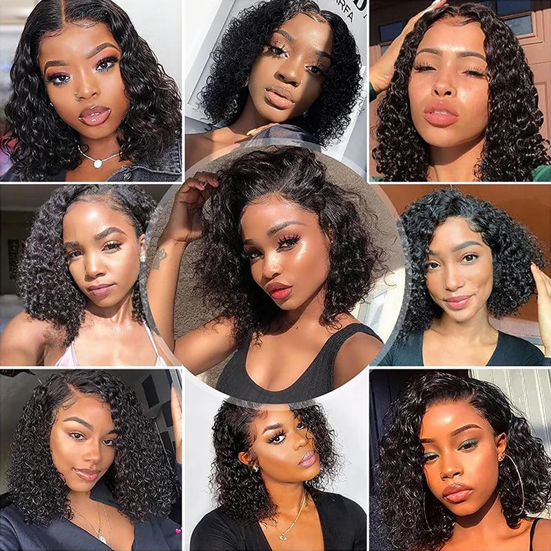 딥 웨이브 밥 가발 인모 13x4 짧은 곱슬 밥 가발 14인치 워터 웨이브 가발 13x6 투명 레이스 프론트 인모 가발