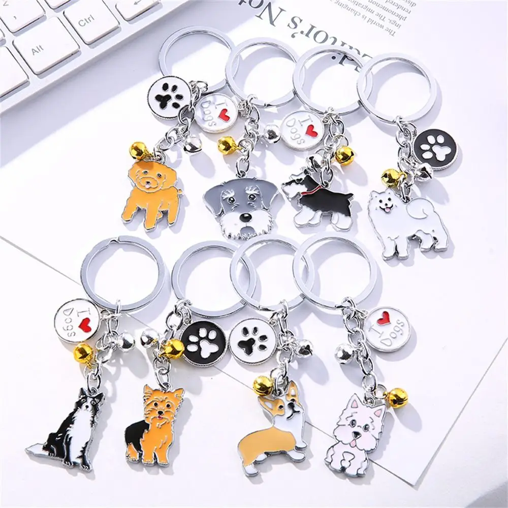 1 PCS Cute Pet Keychain Creative Enamel Teddy Dog Hanging Pendant Creative Lovely Golden Retriever Keyring