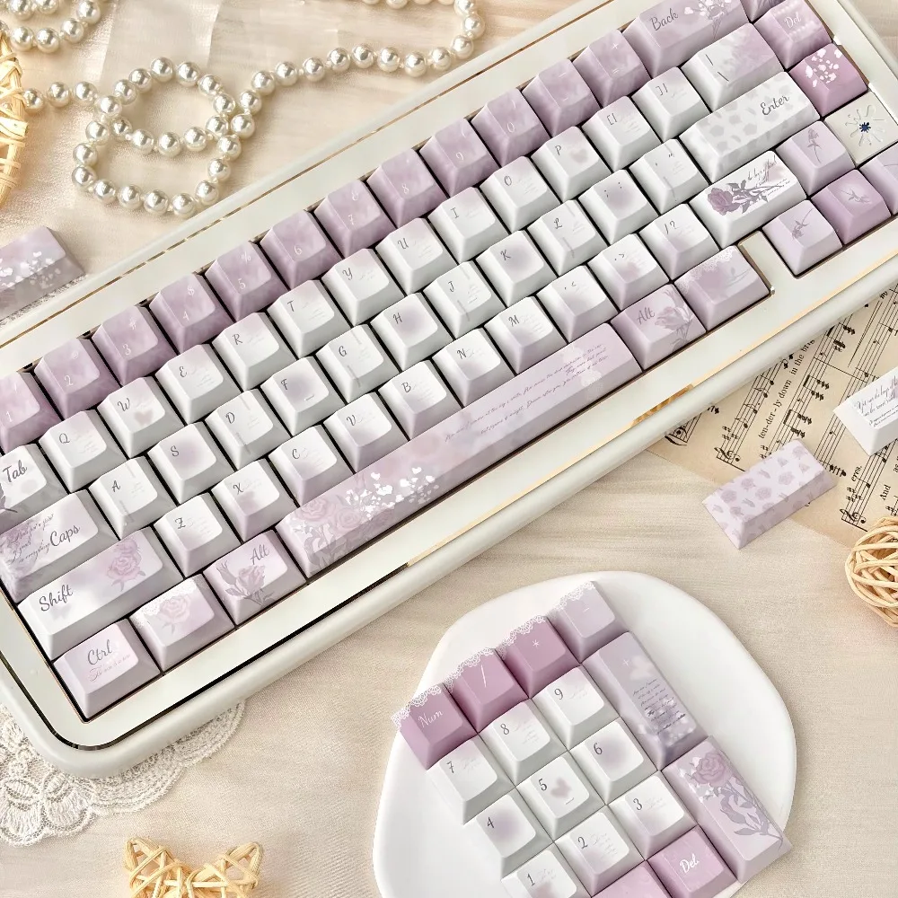 Rose Floral Keycaps PBT MDA Profile 134 Keys for Mechanical Keyboard - Vintage Elegant Botanical Garden Cozy Desk Aesthetic