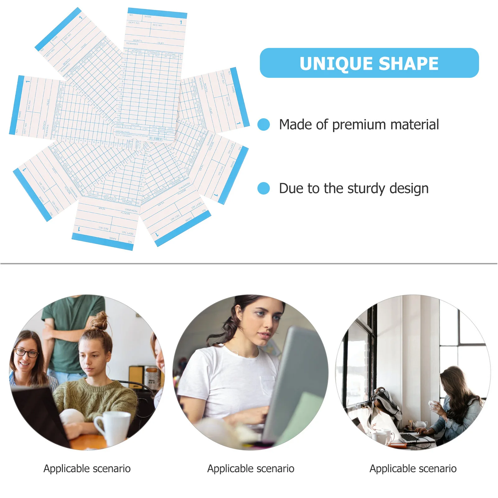 مجموعة واحدة من بطاقات وقت الحضور المكتبية على الوجهين بتصميم إنجليزي طويل الأمد للموظف، مجموعة ورق تسجيل للتسجيل