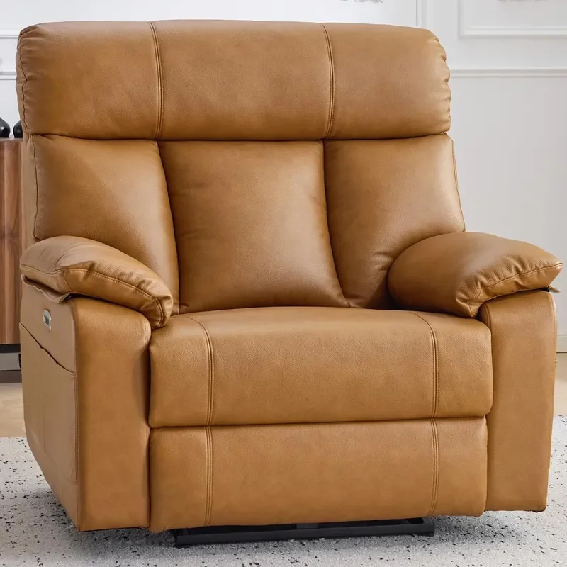 450lbs Genuine Leather Oversized Power Recliner Chair Camel