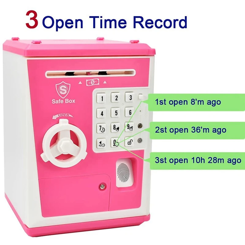 Piggy Bank Cash Coin Money Jar Kids Safe Box With Fingerprint Password Electronic Toy ATM Savings Bank (Pink/White)