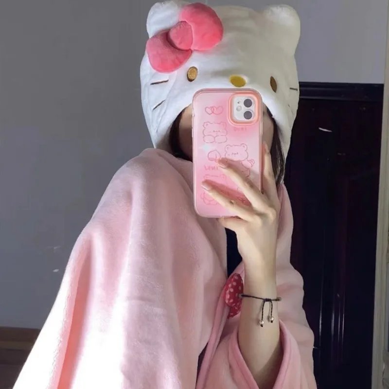 Miniso Hello Kitty Y2k Blanket Kawaii Pink Cloak Girl Anime Corner Global Winter Residential Dormitory Air Conditioning Blanket