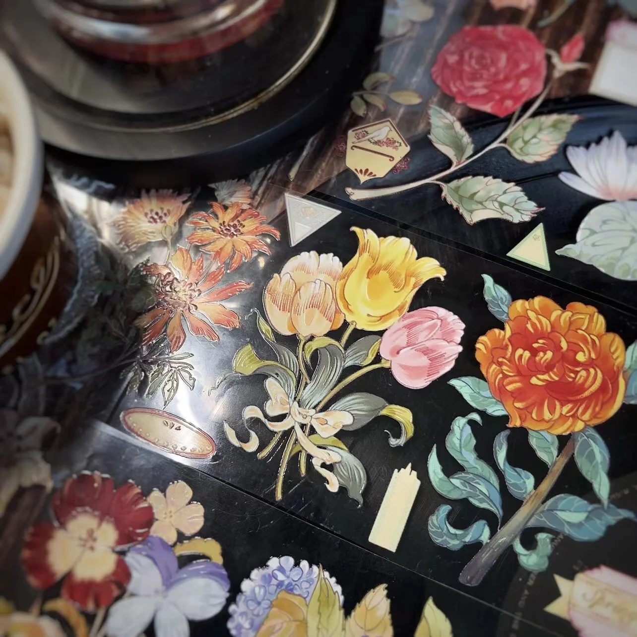 

Vintage Colorful Flowers Floral Background Crystal Washi PET Tape for Card Making DIY Scrapbooking Decorative Sticker