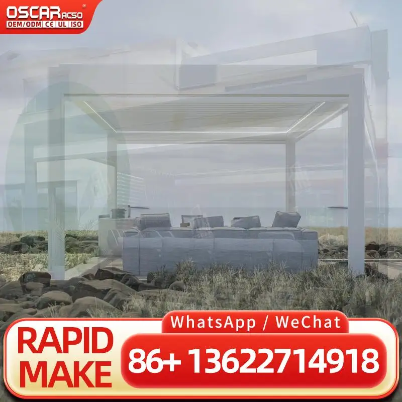 

Моторизованная алюминиевая крыша жалюзи для сада, водонепроницаемая биоклиматическая система с дистанционным управлением, автоматически управляемая на заднем дворе