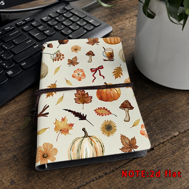 Fall Harvest Notebook Pumpkin Maple Leaves Mushroom Pattern Bound Travel Journal Retro Autumn Memo Book Thanksgiving Gift